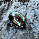 Green Opal Koa Wood Inlay 8mm Black Tungsten Engagement Fashion Men Women Rings