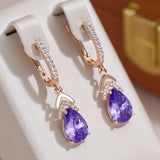 Elegant Sparkling 14K Rolled Rose Gold Geometric Purple AAA Zircon Diamonds Drop Earrings, Vintage Fashion Jewellery