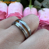 Different Wods Inlay Stepped Unique Brushed Finish Tungsten Wedding Rings