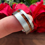 Offset Groove With Real Wood Inlay 6MM 8MM Black Tungsten Wedding Men Women Rings