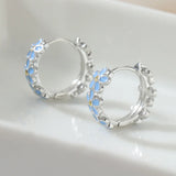 Delicate Handmade Enamel Flower Pattern Hoop Simple Cute Silver Colour Earrings