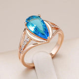 Luxury Fashion Water Drop 14K Rolled Rose Gold Blue AAA Zircon Crystals Big Ring for Women - Daily Jewellery