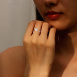 Elegant Real Pearl 925 Sterling Silver AAA Zircon Diamonds Open Geometric Ring