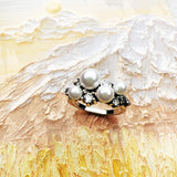 Unique Freshwater Pearls with AAA Zircon Diamonds 925 Sterling Silver Ring