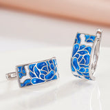 Versatile Fresh Blue Handmade Enamel Flower Hoop Elegant Earrings for Women
