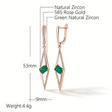 14 Karat Gold Filled Square Green AAA Zircon Diamonds Long Drop Earrings Fine Jewellery