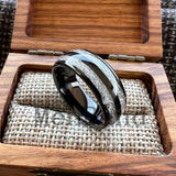 Double Groove White Meteorite Inlay 6MM 8MM Tungsten Wedding Ring Men And Women