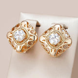 Elegant Fashion 14K Rolled Rose Gold Rhombic Clip, White AAA Zircon Diamonds Earrings, Unique Daily Party Jewellery