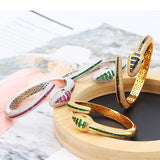 Designer Collection Rectangle Zircon Diamonds Gold Color Snake Serpent Snakelike Open Bangle Bracelet Ladies Watches