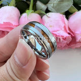 Different Wods Inlay Stepped Unique Brushed Finish Tungsten Wedding Rings