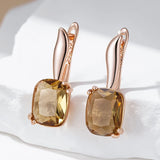 14 Karat Gold Filled Fashion Square Brown AAA Zircon Crystals High Quality Drop Earrings