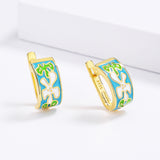 Green White Handmade Enamel 925 Stamp Irregular Pattern Women's Earrings