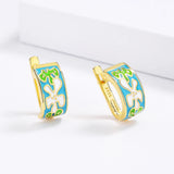 Green White Handmade Enamel 925 Stamp Irregular Pattern Women's Earrings