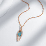 14K Gold Filled Trendy AAA Oval Blue Zircon Crystal Double Geometric Pendant Necklace