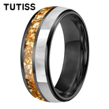 Dome Double Groove Inlaid Golden Crystal Stone Mother Of Pearl Shell 6/8mm Tungsten Ring