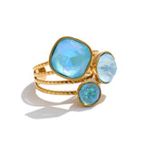 18K Gold Plated New Multi-Color Crystal Square Round Adjustable Ring Popular Jewellery