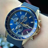 Amazing Gold Maserati Men's Watch Sports Leisure Luxury Europe and America Large Dial Black Silicone StrWatch.