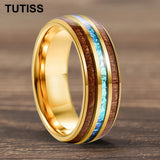 Dome Polishing Three Grooves Hawaiian Koa Wood Abalone Shell Inlay 8mm Tungsten Ring