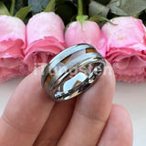 Different Wods Inlay Stepped Unique Brushed Finish Tungsten Wedding Rings