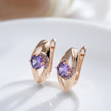 New Arrival French Design Bling 14K Rolled Rose Gold AAA Purple Zircon Crystals Earrings - Glossy Party Jewellery