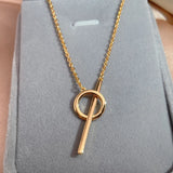 Unique Circle and Stick Rolled 14K Rose Gold Women's Necklace, Simple Trendy Fine Jewellery Glossy Necklace