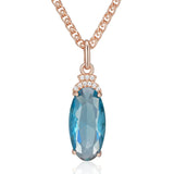 14K Rolled Gold Transparent Oval Blue AAA Zircon Crystal Luxury Necklace And Pendant