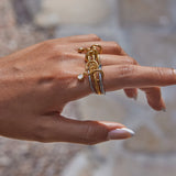 Fashion Stainless Steel 18K Gold Colour Plated Plain Zirconia Multi Ring