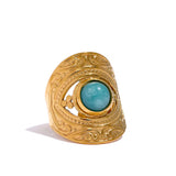 18K Gold Plated Vintage Red Blue Natural Stone Stainless Steel Open Fashion Ring