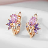 14K Gold Filled Purple AAA Zircon Crystals Flower Drop Earrings Trendy Jewellery