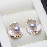 Beautiful Wave Design Multicolour Real Pearls Gold Colour Silver Stud Earrings