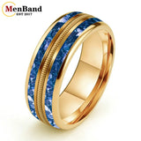 Gold/Blue Crystal Stones Guitar String Inlaid 8MM Men and Women Tungsten Rings