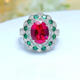 Vintage Fashion 4 Carat Flower Red Ring Inlaid with High Quality AAAAA High Carbon Diamonds - Party Engagement  Jewellery