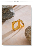 18K Smooth Stainless Steel AAA Zirconia Diamonds Round Square Delicate Trendy Ring