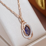 Luxury 14K Rolled Rose Gold AAA Purple Zircon Crystal Hollow Oval Pendant Necklace - Vintage Style Jewellery