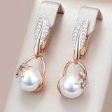 14 Karat Rolled Gold Grey Pearl AAA Zircon Diamonds Women's Long Drop Luxury Earrings
