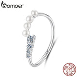 Elegant Freshwater Pearls 4 Stones Moissanite Round Cut Lab Diamond Silver Ring