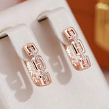 Charming Personality Chain Design Inlay with AAA White Zircon Diamonds 14K Rolled Rose Gold Earrings for Women