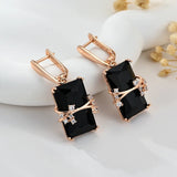 14 Karat Rolled Gold Black Square AAA Zircon Crystal Luxury Long Drop Earrings