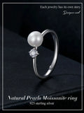Unique Decorative Design Freshwater Pearl VVS1 D Colour Moissanite Silver Ring