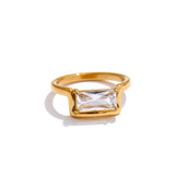 Delicate 18K Gold Plated AAA Shiny Cubic Zirconia Diamond Rectangle Premium Ring