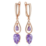 14 Karat Gold Filled Shiny Lilac Purple AAA Zircon Crystals Long Drop Luxury Earrings