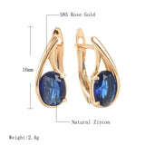 14K Rolled Gold Oval Blue AAA Zircon Crystals Geometric Vintage Simple Elegant Earrings