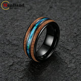 Inlaid Whiskey Barrel Wood and Blue-Green Opal 6/8MM Men Women Tungsten Rings