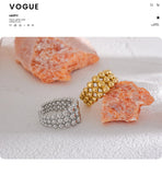 18K Gold Plated Stainless Steel Round Beads Layered Wide Trendy Fashion Ring