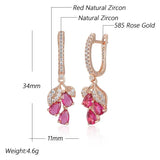 Amazing Red Pomegranate Flower 14K Filled Rose Gold AAA Zircon Diamonds Long Drop Earrings - Elegant Jewellery