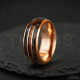Whiskey Barrel Abalone Shell Inlaid With Rose Gold Polished Edge Tungsten Wedding