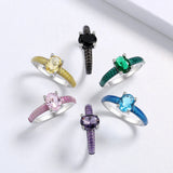 Exquisite Enamel Classic Inlay Blue Purple Black Yellow AAA Zircon Rings