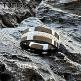 Pipe Cut Cubic Zirconia Stone Inlay 8mm Tungsten Carbide Ring for Men Women