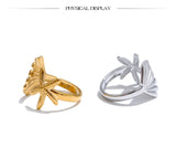 18K Gold Plated Ocean Style Stainless Steel Metal Shell Starfish Adjustable Summer Charm Ring