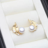 Feather Branch Real Multicolour Pearls AAA Zircon Diamonds Silver Stud Earrings